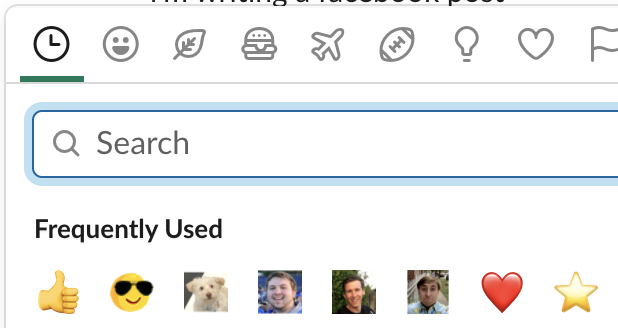 A screenshot of the emoji picker in Slack