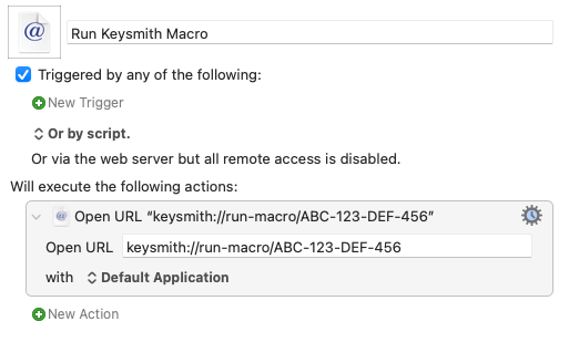 A screenshot of running a Keysmith macro from Keyboard Maestro